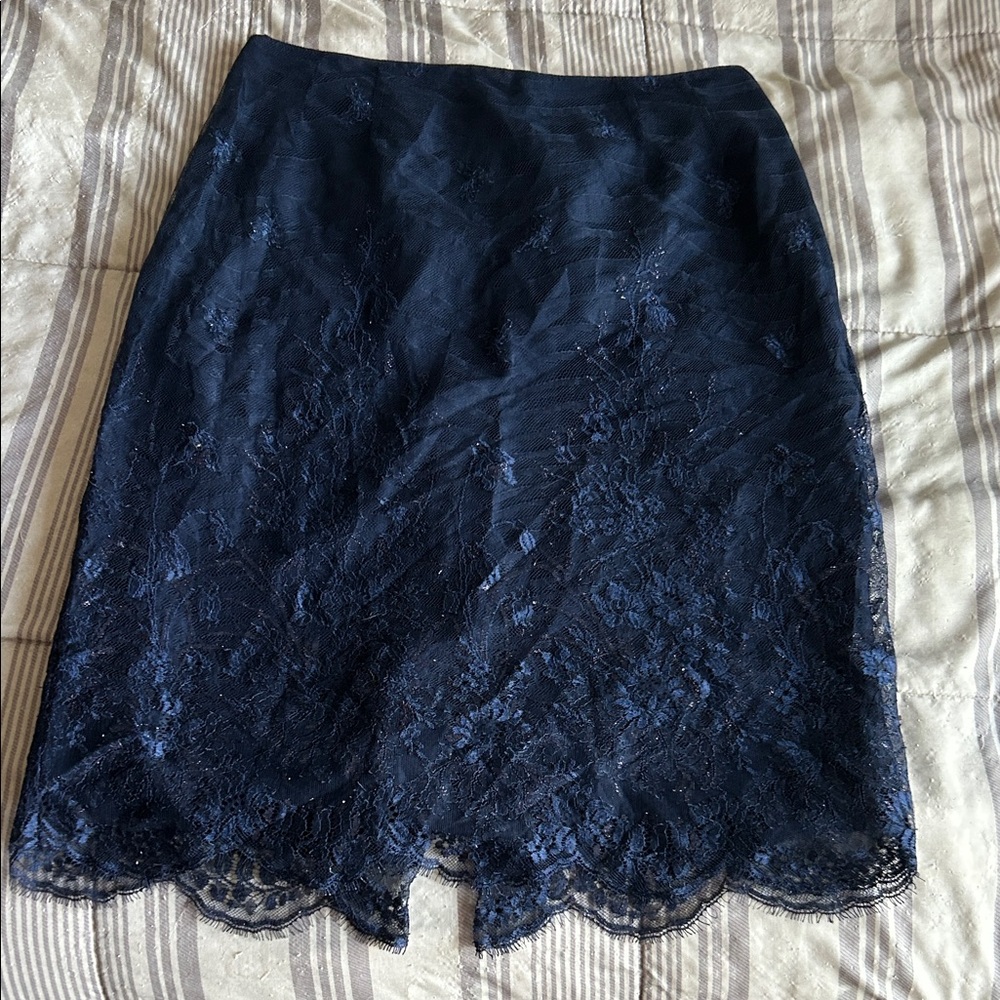 Rickie Freeman for T.F. Nites Navy Lace overlay Skirt VINTAGE EUC Size 10